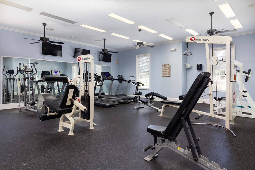 Premium fitness center with cardio and strength machines at Adrian on Riverside in Macon, GA
