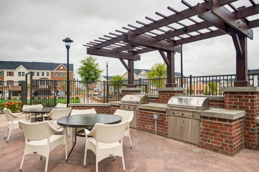 Grilling pavilion two grills and seating at Liberty Mill in Germantown, MD