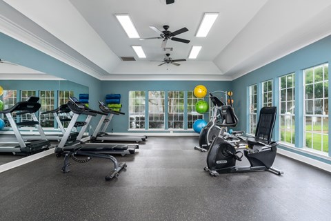 the gym at the enclave at woodbridge apartments in sugar land, tx