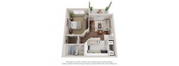 a stylized floor plan of a one bedroom apartment