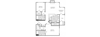 2-bedroom/2-bathroom floor plan layout with 1,124 square feet at Evergreens at Mahan apartments for rent in Tallahassee, FL