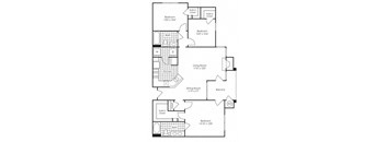 3-bedroom/2-bathroom floor plan layout with 1,270 square feet at Evergreens at Mahan apartments for rent in Tallahassee, FL