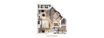 A FoundryYards Hardwood-A1 floor plan shows a kitchen, living room, dining room, and two bedrooms.