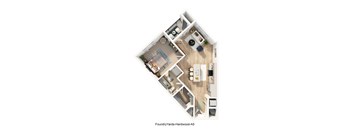 A top-down view of a small apartment layout.