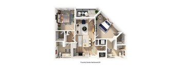 A FoundryYards Hardwood-B1 floor plan shows a kitchen, living room, dining room, and bedrooms.