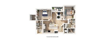 A FoundryYards Hardwood-B8 floor plan shows a kitchen, living room, dining room, and bedrooms.