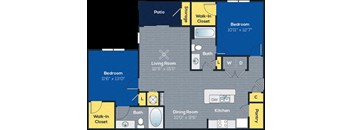 The Vogel colored 2-bedroom/2-bathroom floor plan layout at Heritage at Riverstone apartments for rent in Canton, GA