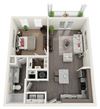 A-1 1-bedroom/1-bathroom 3D floor plan layout with 724 to 793 square feet at The Station at Brighton apartments for rent in Grovetown, GA