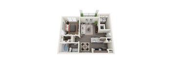 A-2 1-bedroom/1-bathroom 3D floor plan layout with 737 to 822 square feet at The Station at Brighton apartments for rent in Grovetown, GA