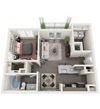A-2 1-bedroom/1-bathroom 3D floor plan layout with 737 to 822 square feet at The Station at Brighton apartments for rent in Grovetown, GA