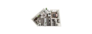 A-3 1-bedroom/1-bathroom 3D floor plan layout with 788 square feet at The Station at Brighton apartments for rent in Grovetown, GA