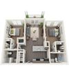 B-1 2-bedroom/2-bathroom 3D floor plan layout with 976 to 1,055 square feet at The Station at Brighton apartments for rent in Grovetown, GA