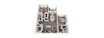 B-4 2-bedroom/2-bathroom 3D floor plan layout with 1,168 square feet at The Station at Brighton apartments for rent in Grovetown, GA