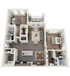 B-4 2-bedroom/2-bathroom 3D floor plan layout with 1,168 square feet at The Station at Brighton apartments for rent in Grovetown, GA