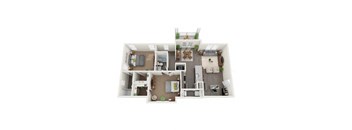 B-5 2-bedroom/2-bathroom 3D floor plan layout with 1,208 square feet at The Station at Brighton apartments for rent in Grovetown, GA