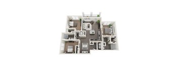 C-1 3-bedroom/2-bathroom 3D floor plan layout with 1,484 square feet at The Station at Brighton apartments for rent in Grovetown, GA