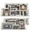 TH-1 2-bedroom/2-bathroom townhome 3D floor plan layout with 1,515 square feet at The Station at Brighton apartments for rent in Grovetown, GA