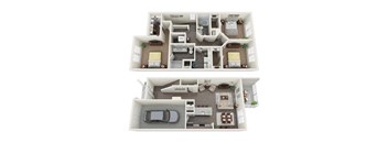 TH-2 3-bedroom/2.5-bathroom townhome 3D floor plan layout with 1,729 square feet at The Station at Brighton apartments for rent in Grovetown, GA