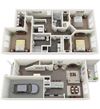 TH-2 3-bedroom/2.5-bathroom townhome 3D floor plan layout with 1,729 square feet at The Station at Brighton apartments for rent in Grovetown, GA