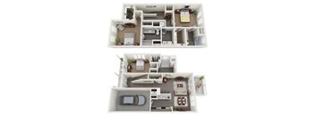 TH-3 3-bedroom/3.5-bathroom townhome 3D floor plan layout with 1,886 square feet at The Station at Brighton apartments for rent in Grovetown, GA