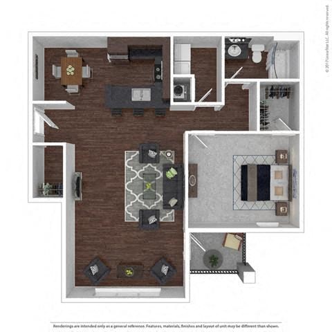 Amethyst Great Room 1-bedroom/1-bathroom alternative floor plan layout with 990 square feet at Riverstone apartments for rent in Macon, GA