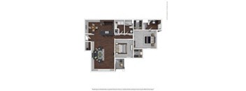 Crystal Great Room 2-bedroom/2-bathroom alternative furnished floor plan layout with 1,390 square feet at Riverstone apartments for rent in Macon, GA