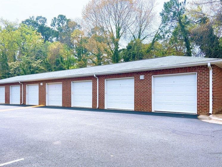 line of garages available for parking at Fayetteville NC apartments