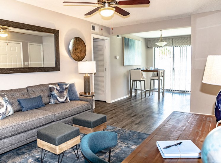 Living room and dining area of North Macon, GA apartment