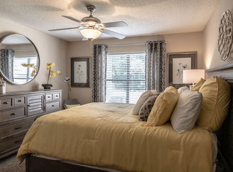 Bedroom in Forest Pointe apartment with expansive window
