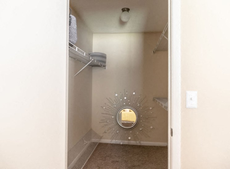 Walk-in-closet in Forest Pointe apartment with shelved
