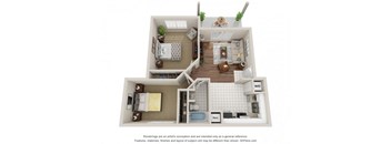 a stylized floor plan of a two bedroom apartment
