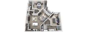 a 3d floor plan of a house with a bedroom and a living room