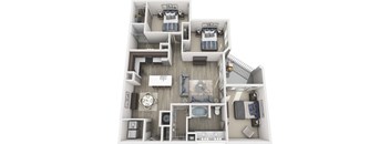 a 3d floor plan of a house with a bedroom and a living room