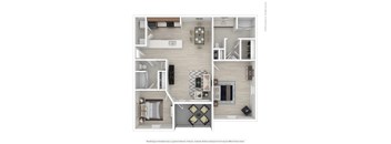 Two-bedroom/two-bathroom floor plan layout with 1,114 square feet at Reagan Crossing apartments for rent in Covington, LA