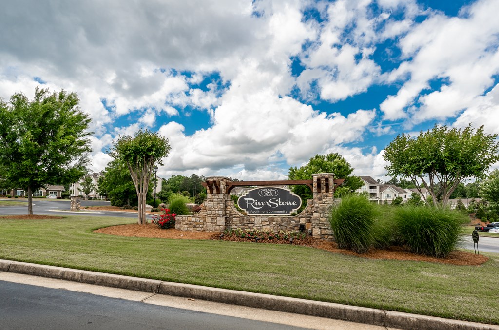 Entrance sign to Riverstone apartments for rent in Macon, GA