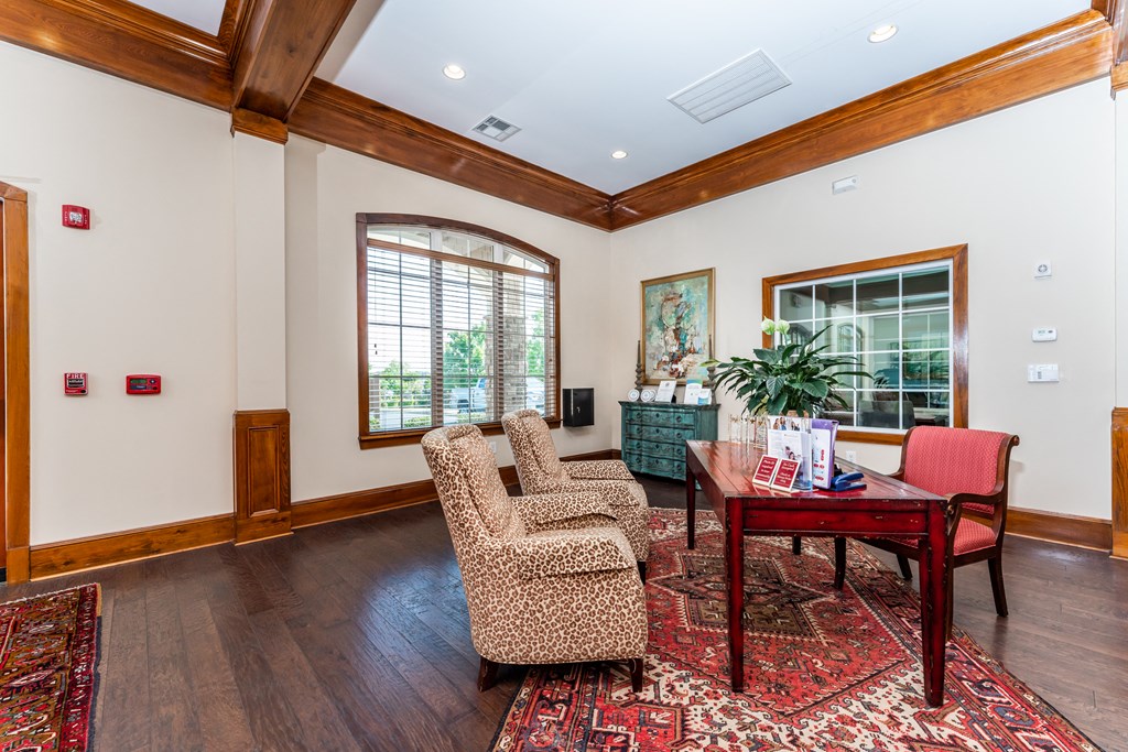 Leasing center with desk and chairs ready to welcome new residents at Riverstone apartments for rent in Macon, GA
