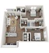 2-bedroom/2-bathroom floor plan layout with 965 square feet at Exchange at Windsor Hill in North Charleston, SC