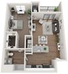 1-bedroom/1-bathroom floor plan layout with 839 square feet at Exchange at Windsor Hill in North Charleston, SC