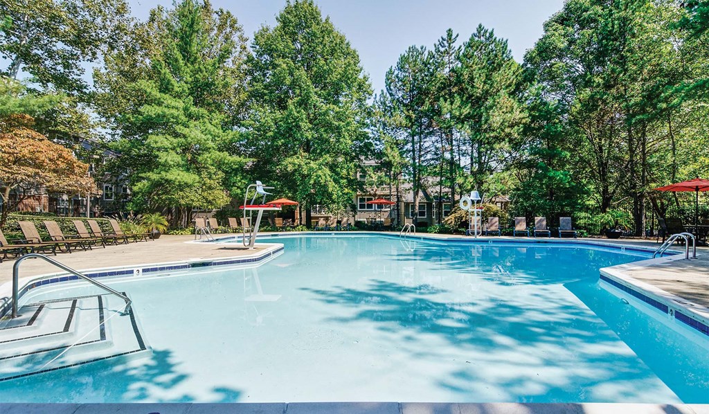Large resort-style swimming pool for the apartments at Hunt Club in Gaithersburg, MD