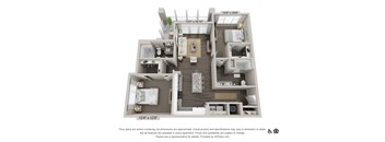 A 3D floor plan of an apartment with dimensions and notes on availability and representation.
