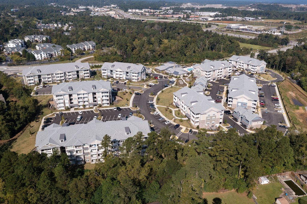Aerial view of The Highland apartment community in Augusta, GA