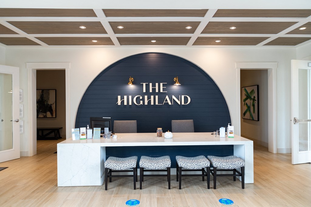 The Highland leasing office with chairs welcoming future residents in Augusta, GA