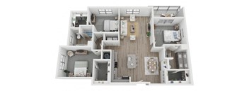 C1 3-bedroom/2-bathroom 3D floor plan layout with 1,556 square feet at The Retreat at Fairhope Village in Fairhope, AL