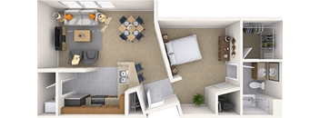 two different layouts of a bedroom and a living room