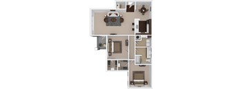 Beryl Great Room 2-bedroom/1-bathroom furnished floor plan option at Riverstone apartments for rent in Macon, GA
