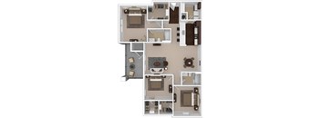 Emerald 3-bedroom/2-bathroom 3D floor plan layout with 1,590 square feet at Riverstone apartments for rent in Macon, GA