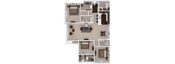 Emerald 3-bedroom/2-bathroom 3D floor plan layout with 1,590 square feet at Riverstone apartments for rent in Macon, GA