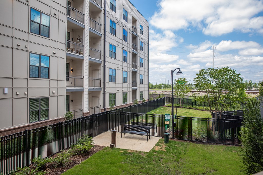 Pet-friendly apartment rentals and dog park at Foundry Yards