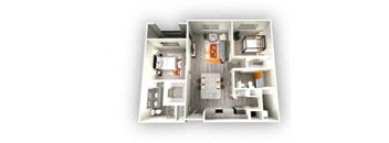 2-bedroom/2-bathroom floor plan layout of 1,060 square feet of space at EOS Orlando apartments for rent
