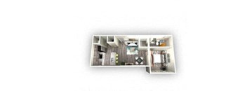 1-bedroom/1-bathroom floor plan layout of 605 square feet of space at EOS Orlando apartments for rent